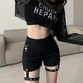 Schwarze Gothic-Punk-Shorts mit hoher Taille